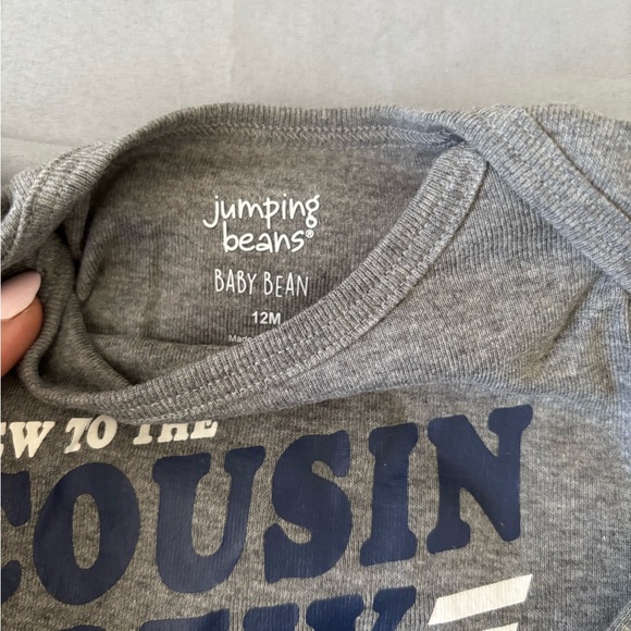 jumping beans Gray Long-Sleeve "Cousin Crew" Baby One-Piece with Navy Graphic - Picture 4 of 4